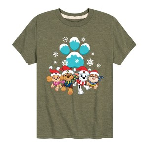 Boys' - Paw Patrol - Christmas Snowy Pawprint Skye Chase Marshall Rubble Short Sleeve Graphic T-Shirt - 1 of 4