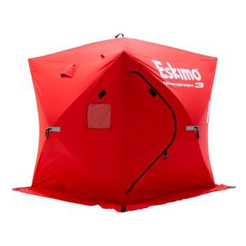 Eskimo QuickFish 3, Portable Waterproof Pop Up Ice Fishing Shanty Shack Shelter Hub Tent with Carry Backpack Bag and 3 Person Capacity Interior, Red