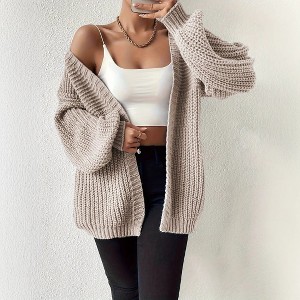 Womens Fall Sweater Lantern Long Sleeve Cardigan Loose Sweater Kint Drop Shoulder Sleeves Casual Shirt Top Apricot M - 1 of 4