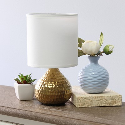 Hammered Gold Mini Table Lamp with White Fabric Shade