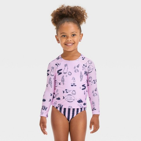 UV Skinz Girls' 3-piece Swim Set. UPF 50+ Sun Protection Swim Set Purple 4T  