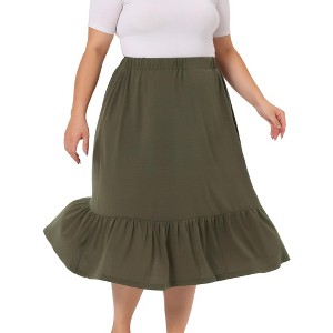 Agnes Orinda Women's Plus Size Ruffle Elastic Waist Swing Casual Midi Vintage skirts - 1 of 4