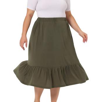 Agnes Orinda Women's Plus Size Ruffle Elastic Waist Swing Casual Midi Vintage skirts