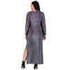 24seven Comfort Apparel Plus Size Fitted Long Sleeve Shimmery Fabric Side Slit Maxi Dress - 3 of 3