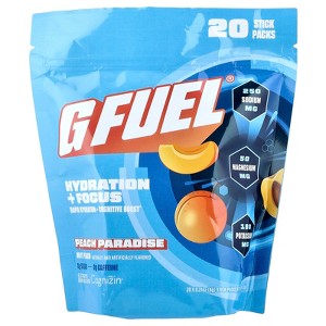 G FUEL Hydration + Focus, Electrolyte Drink Mix with Cognizin®, Peach Paradise, 20 Stick Packs, 0.21 oz (6 g) Each - 1 of 3