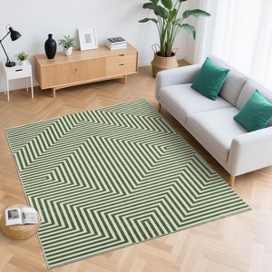 Washable Area Rugs for Living Room Bedroom Modern Geometric Striped Rugs Non-Slip Low Pile Soft Foldable Accent Rug - 1 of 4