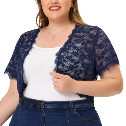 Agnes Orinda Women's Plus Bolero Regular Fit Open Front Cardigan Short  Sleeve Lightweight Lace Lacy Shrugs Navy Blue 3x : Target