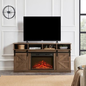 Wooakway 58"L 29.4"H 15.4"D Electric Fireplace TV Stand Console with Barn Door Design Overheating Protection Closed Storage Cabinet for TVs up to 65" - 1 of 4