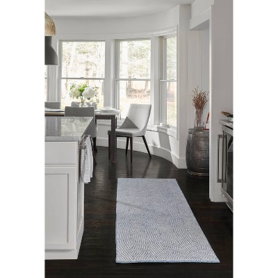 Blue Herringbone Hand Tufted Wool Area Rug, 5' x 8'