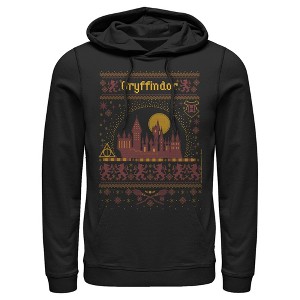 Men's Harry Potter Gryffindor Ugly Sweater Burgundy Pull Over Hoodie - 1 of 4