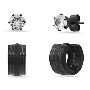 Steeltime Ladies 2pc set black ip stainless steel and simulated diamonds studs/huggie earrings - 1 of 4