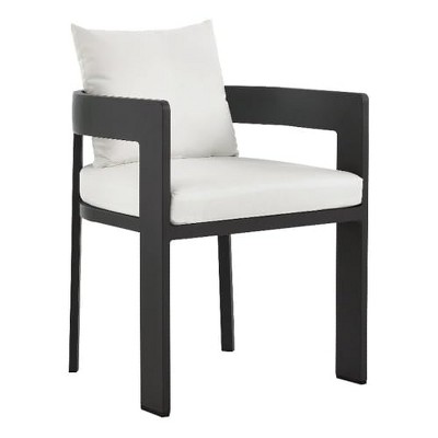 Modway  Tahoe Outdoor Patio Powder-Coated Aluminum Fabric Dining Chair in Gray White - Patio Metal Dining Chair with Cushions Modern Outdoor Seating