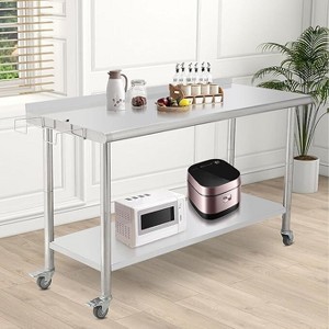 Commercial Stainless Steel Table for Prep & Work, 60 x 24 in Kitchen Food Prep Table with Adjustable Under Shelf and Hooks, for Warehouse,Garage - 1 of 4