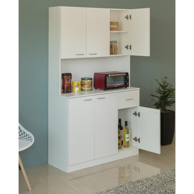 Basicwise Kitchen Pantry Storage Hutch - 71" Tall Wood Organizer with Drawer, Doors & Shelves, Modern White, for Dining, Living, Mudroom — фото 3