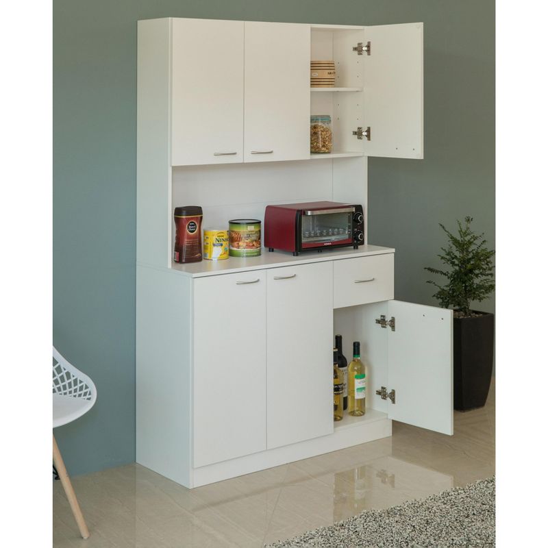 Basicwise Wooden Kitchen Pantry Storage Cabinet with Drawer, Doors and Shelves, White, 3 of 6