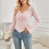 Coolmee Womens Long Sleeve Cute Crop Tops Ruched Drawstring Sweetheart Neck Sweater Knit Asymmetrical Tight T Shirts Fitted Tees - 4 of 4