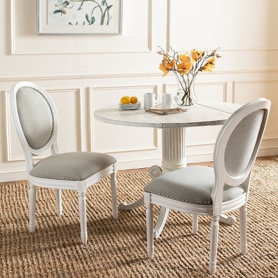 Provencal Elegance High-Back Linen Side Chair in Gray & White