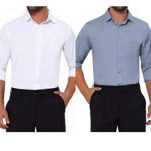 INSPIRE CHIC Men's Point Collar Button Long Sleeves Solid Business Dress Shirts 2 Packs - 1 of 4