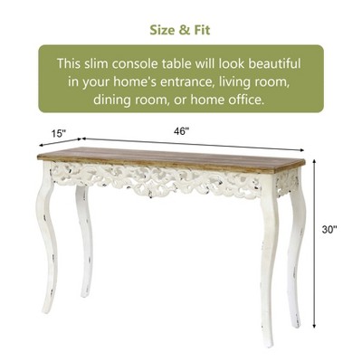 Victorian Off-White and Natural Wood Console Table with Storage
