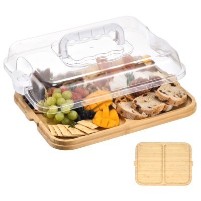 Unique Bargains Bamboo Portable Dual-function Charcuterie Board with Lid and Handle