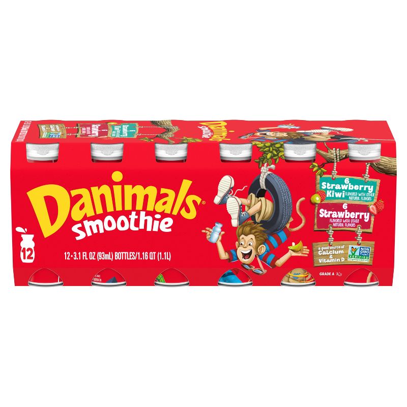 Danimals Strawberry &#38; Strawberry Kiwi Kids&#39; Smoothies - 12ct/3.1 fl oz Bottles, 3 of 20