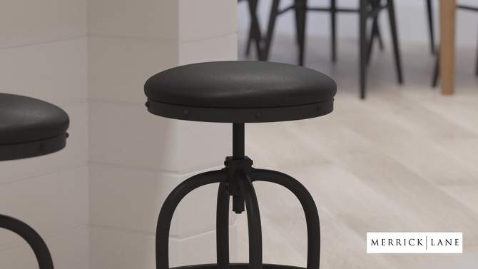 Merrick Lane Counter Stool Contemporary Black Faux Leather Backless Stool with Swivel Seat Height Adjustment and Footrest, 2 of 16, play video