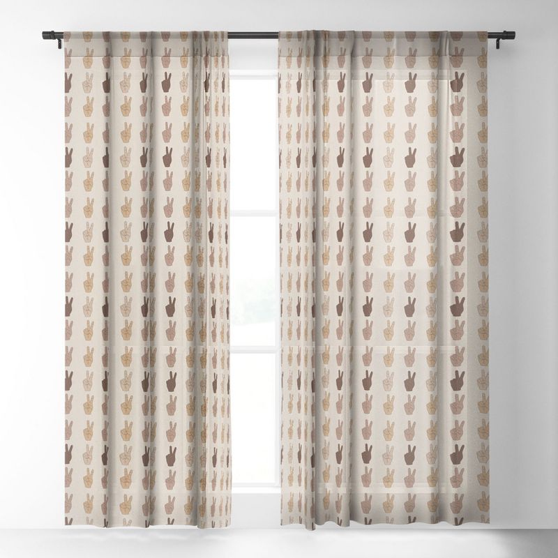 Iveta Abolina Peace Hands Tan 120" x 50" Single Panel Sheer Window Curtain - Deny Designs, 2 of 7
