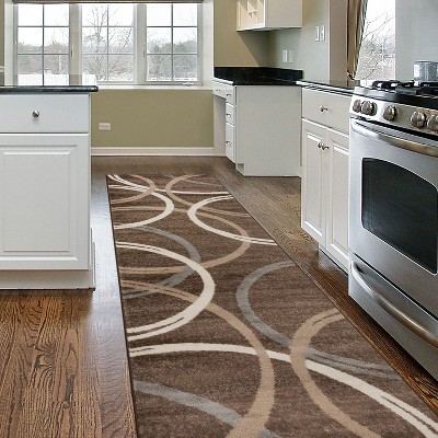 Brown Abstract Synthetic Easy Care Runner Rug 2'x7'2"