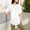 Anna-Kaci Women's Floral Print Short Sleeve Blouse with Tassel Tie Neckline Relaxed Fit Top - 3 of 4