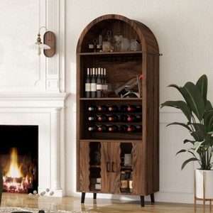 Hrinhom 71"H Display Cabinet,Arched Wine Bar Cabinet with Wine Rack and Wine Glass Holder - 1 of 4