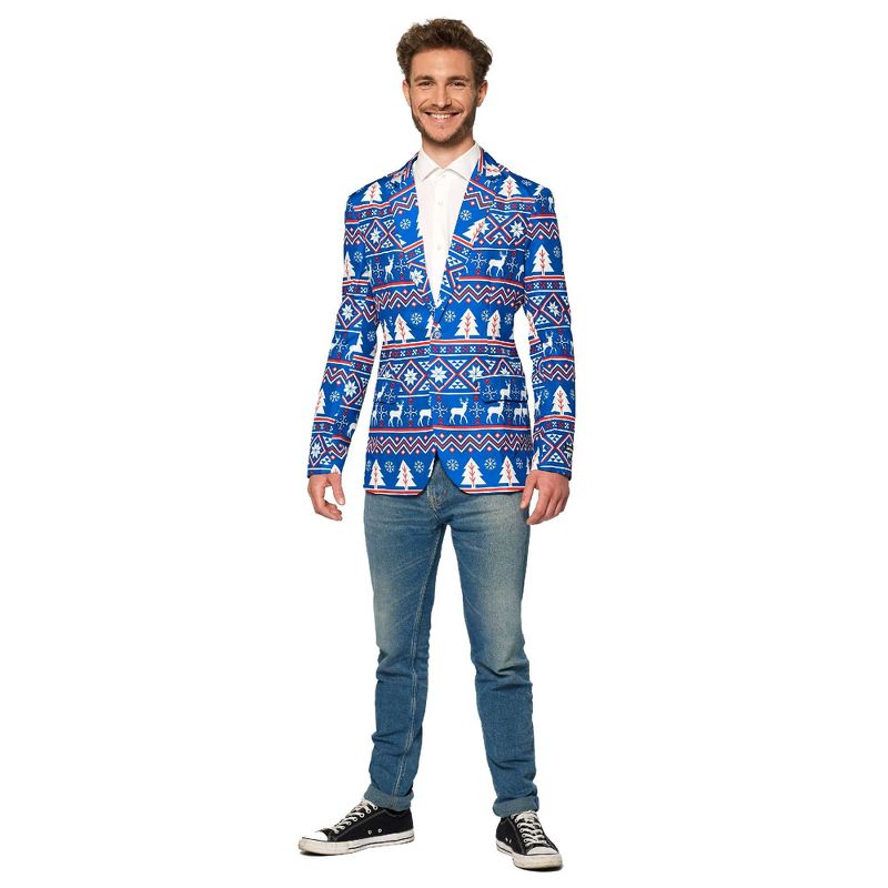 Suitmeister Men's Christmas Blazer - Christmas Blue Nordic Jacket - Blue, 3 of 6