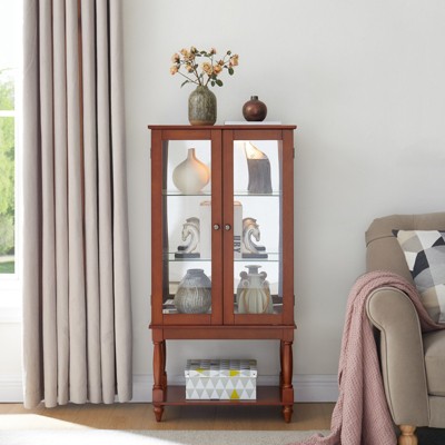 48" Curio Display Cabinet, Display Cabinet with Adjustable Glass Shelves, Wooden Storage Cabinet for Kitchen Living Room Bedroom Office