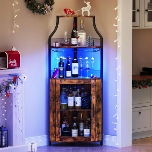 Corner Bar Cabinet , Industrial Liquor Cabinet with Adjustable Shelf - 1 of 4