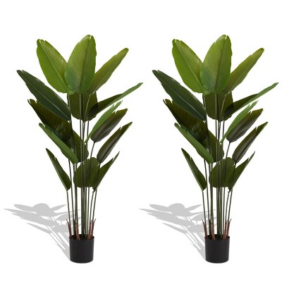 KTMBDW 5/6FT Artificial Tree, Fake Tree with Realistic Trunks and Leaves, Faux Plant for Indoor Home Décor with Black Planter, 2Pcs