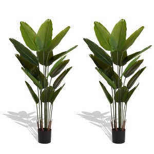 KTMBDW 5/6FT Artificial Tree, Fake Tree with Realistic Trunks and Leaves, Faux Plant for Indoor Home Décor with Black Planter, 2Pcs - 1 of 4