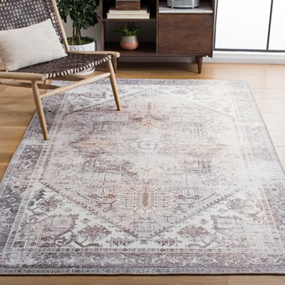 Beige and Grey Rectangular Washable Synthetic Area Rug, 3' x 5'