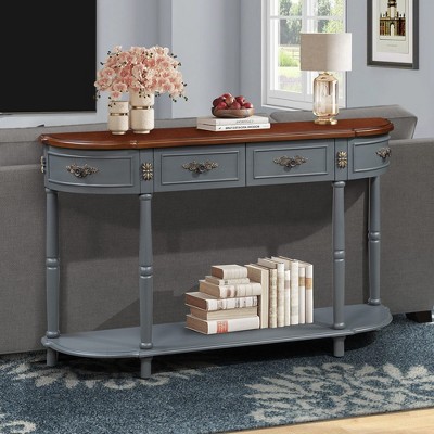 Bella Depot Curved 52" Half Moon Sofa Console Table with 2 Drawers and Open Shelf