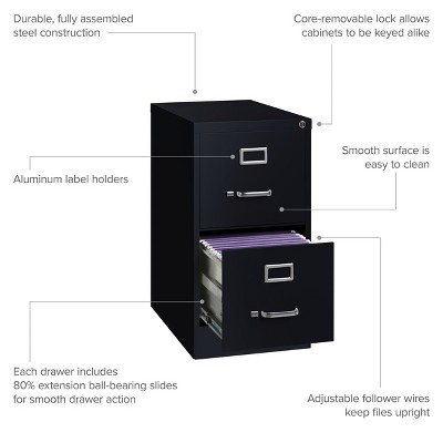 Black 2-Drawer Lockable Vertical File Cabinet
