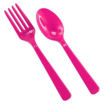 Pink Plastic Fork & Spoon - 8 each