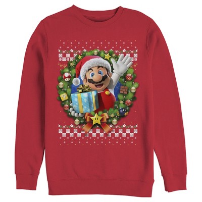 Men's Nintendo Ugly Christmas Mario Wreath Sweatshirt