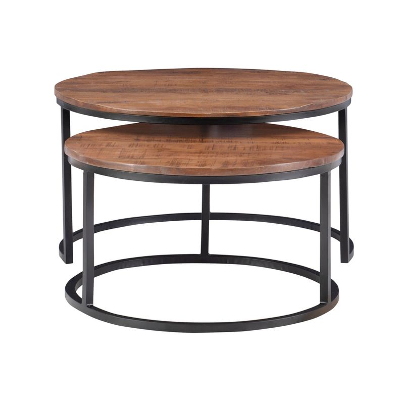 Woodruff Mixed Material Hand Carved Wood and Metal Round Nesting Coffee Table Brown - Powell, 5 of 10