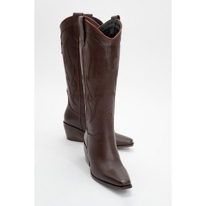 Pietro - Brown Leather Western Knee High Boot (Women) | Forever & Always Shoes - 1 of 4