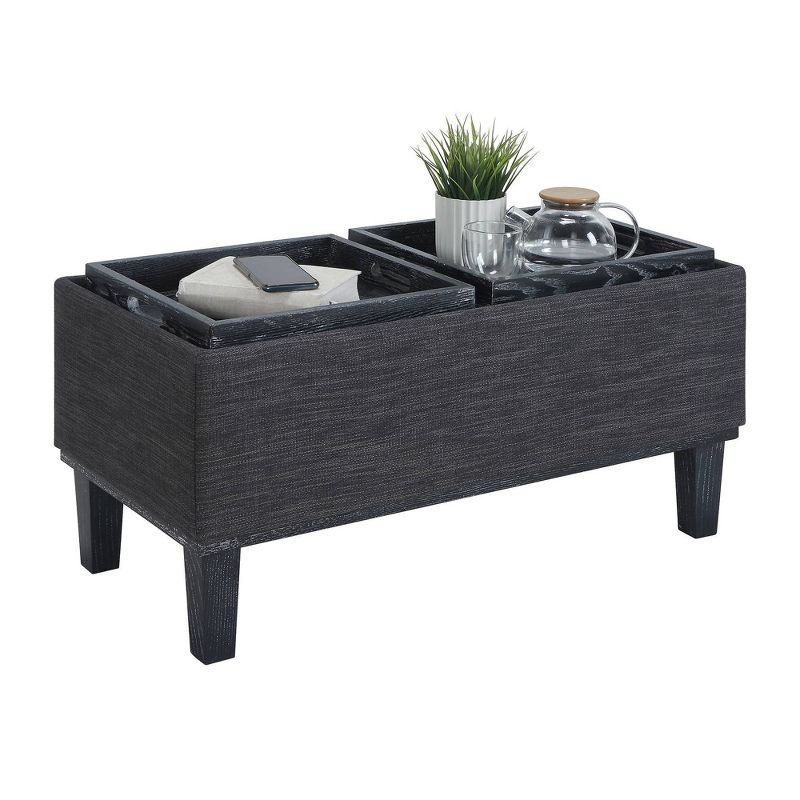 Breighton Home Designs4Comfort Brentwood Storage Ottoman with Reversible Trays Dark Charcoal Gray Fabric/Black, 3 of 7
