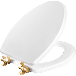 Benton Soft Close Enameled Wood Toilet Seat Never Loosens Brushed Gold Hinge White - Mayfair by Bemis - 1 of 4