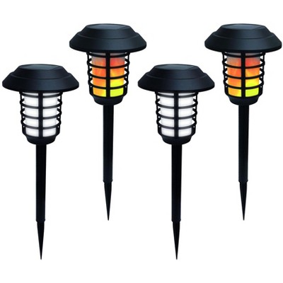 Black Solar Powered LED Pathway Light Set with Flame Mode