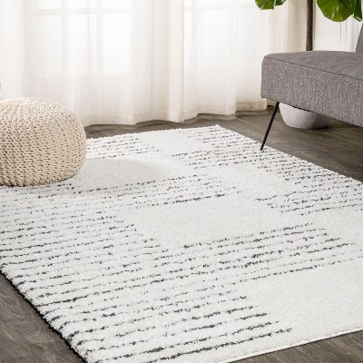 Petra Abstract Stripe Geometric Shag Area Rug - JONATHAN Y