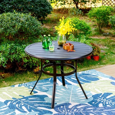 Round Patio Dining Table with Umbrella Hole Black Captiva Designs