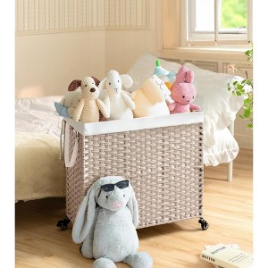 Laundry Hamper with Lid, Synthetic Rattan Clothes Laundry Basket with Lid and Handles, Foldable, Removable Liner - 1 of 4