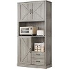 Freestanding storage cabinet, 70.9 inches, with 2 drawers and open shelves, with barn door and microwave bracket, suitable for dining room - 2 of 4