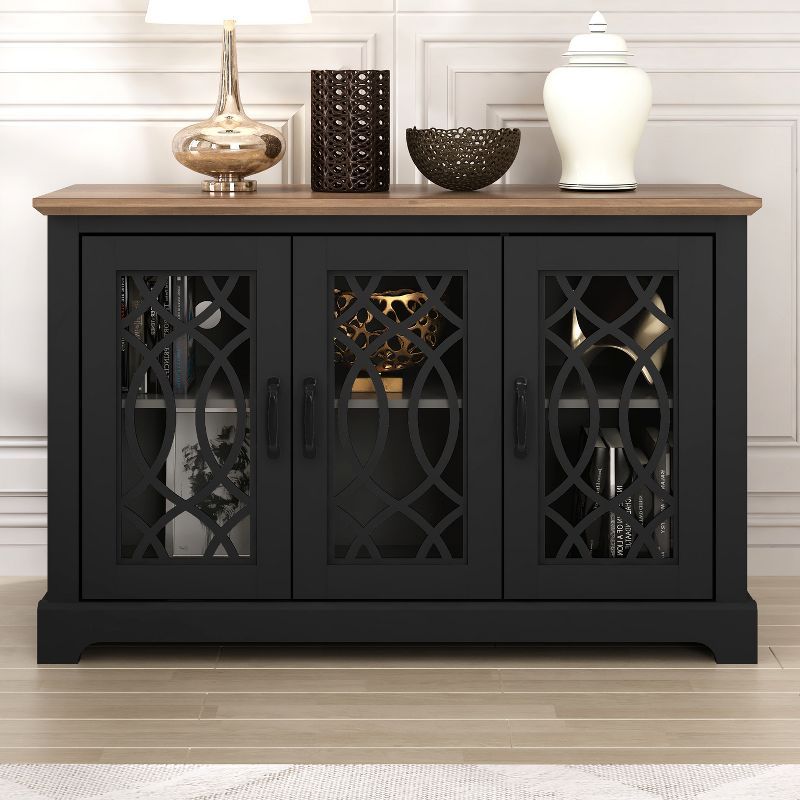 Galano Raccon Wood 45.7 in. 3 Doors Sideboard with Adjustable Shelves in Black with Knotty Oak, Ivory with Knotty Oak, 1 of 16
